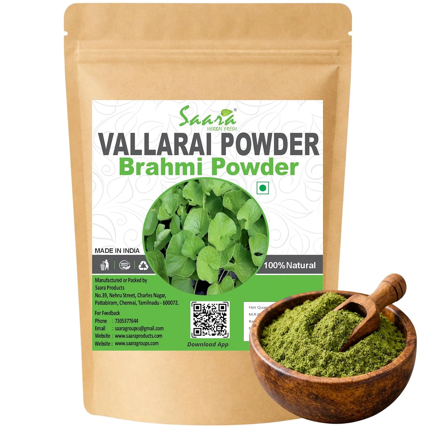 Saara Herbal Fresh Vallarai Powder 100g Centella Asiatica Gotu Kola Powder